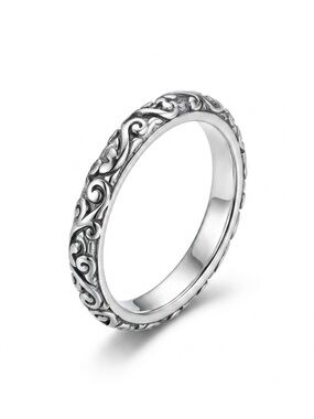 Trendy Silver Filigree Band Ring - Silver Vintage Retro Minimalistic Style